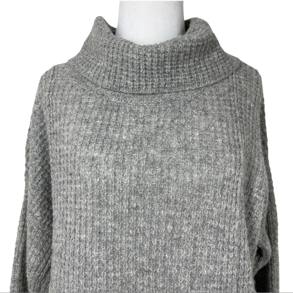 Free people 100% Wool Waffle knit Cowl Neck Sweater In Grey XS - Picture 4 of 9